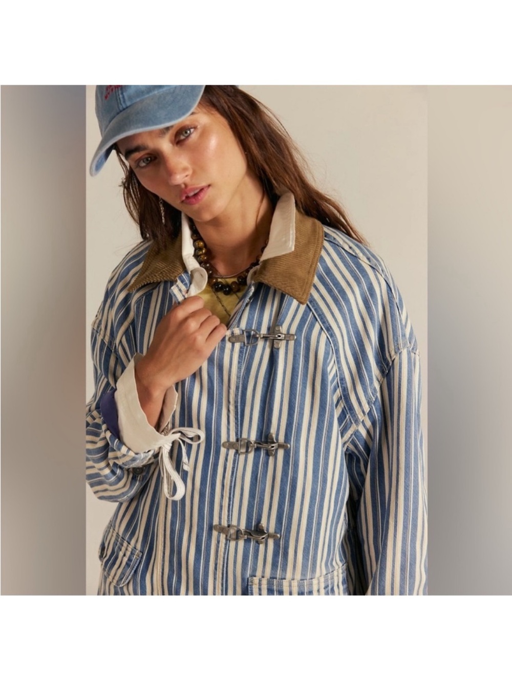 NWT Free people size M denim Barn coat in wagner stripe
